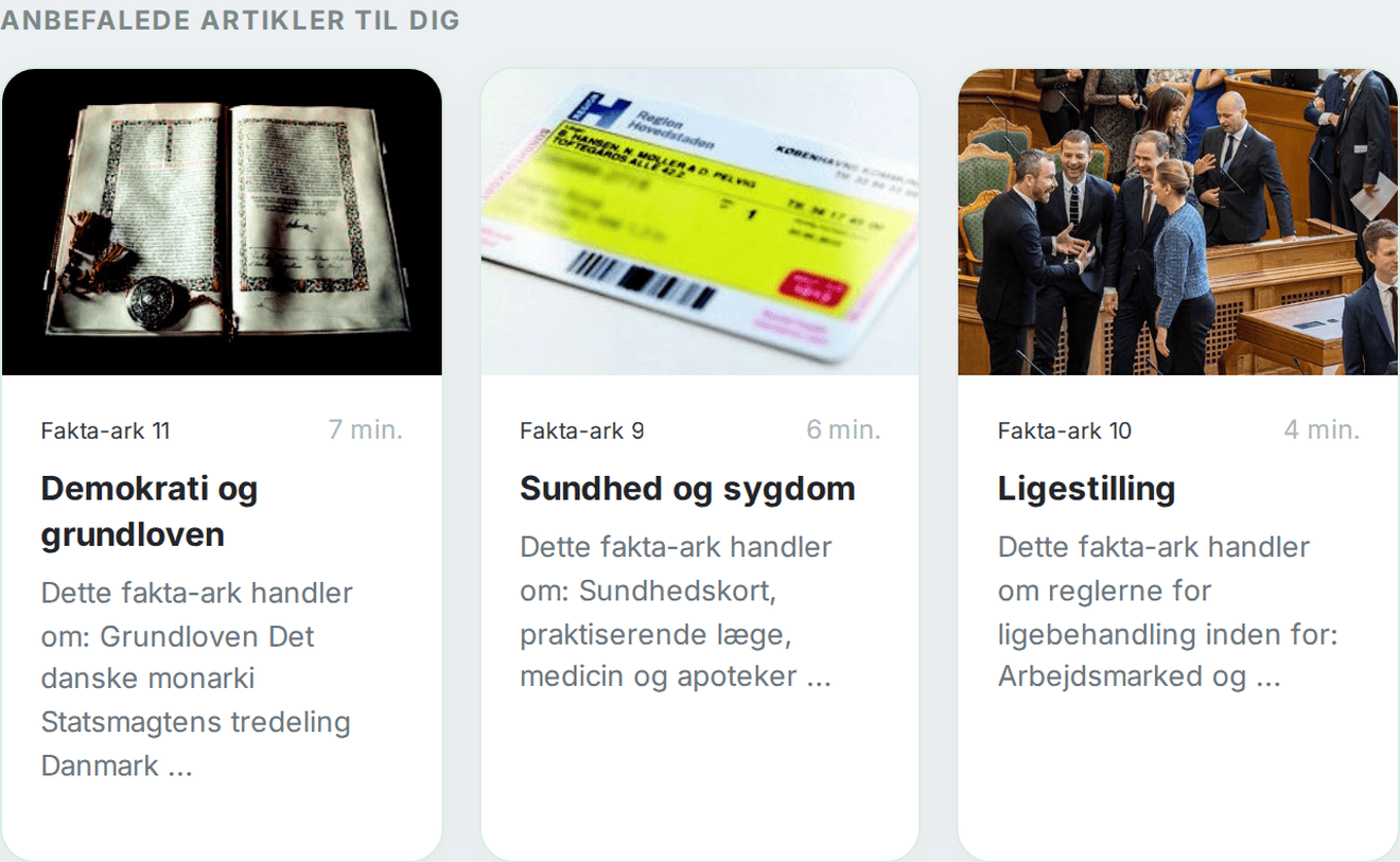 Fakta-ark fra det officielle læremateriale, som siden anbefaler dig.