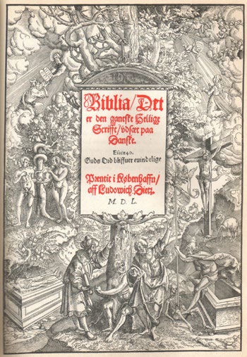 Den første Bibel på dansk fra 1550. Foto: Nationalmuseet.
